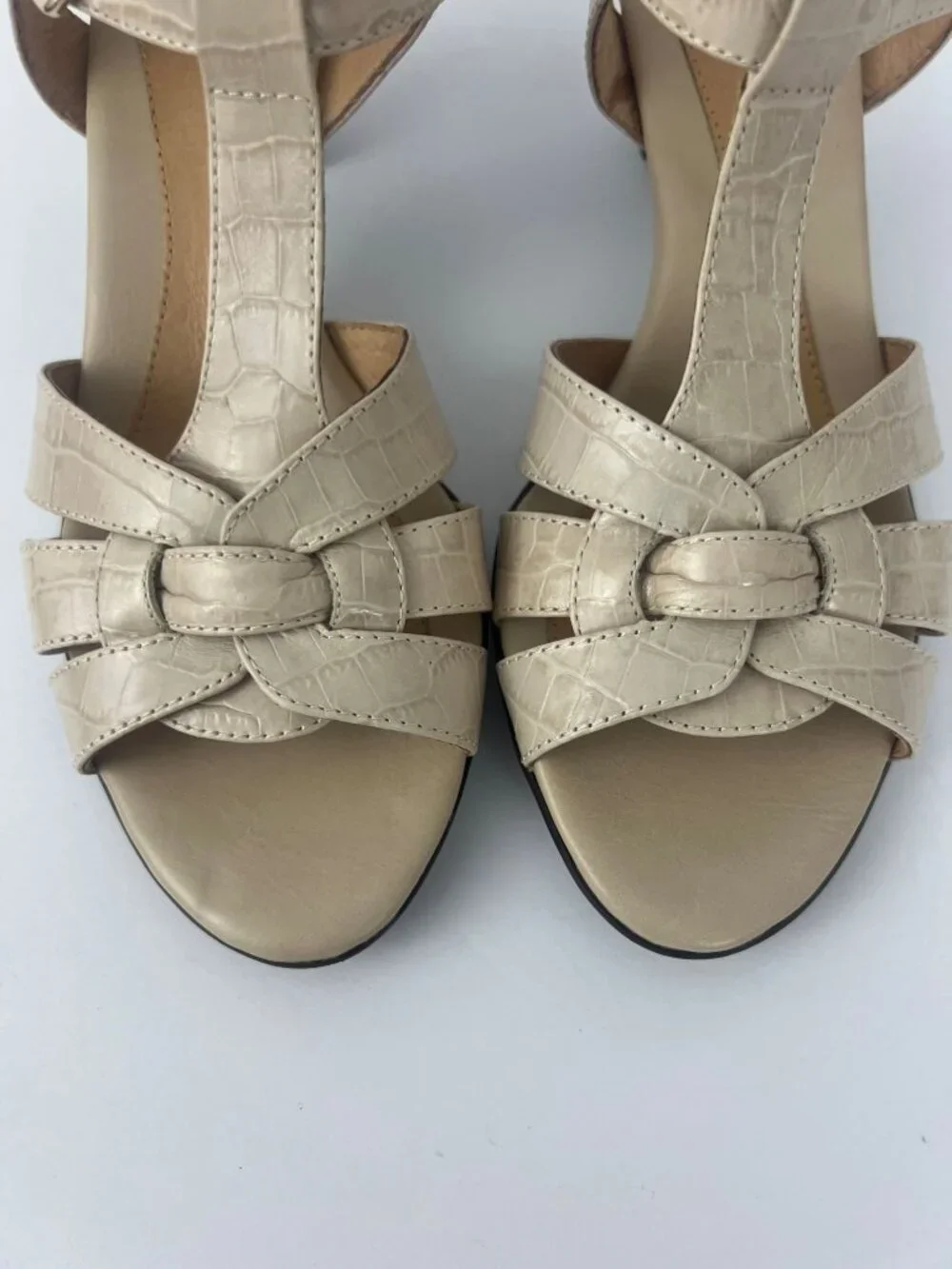 Sofft Sabana Sandals Womens Size 8.5 Ivory Croc Embossed Leather Slingback Heels - Picture 6 of 12